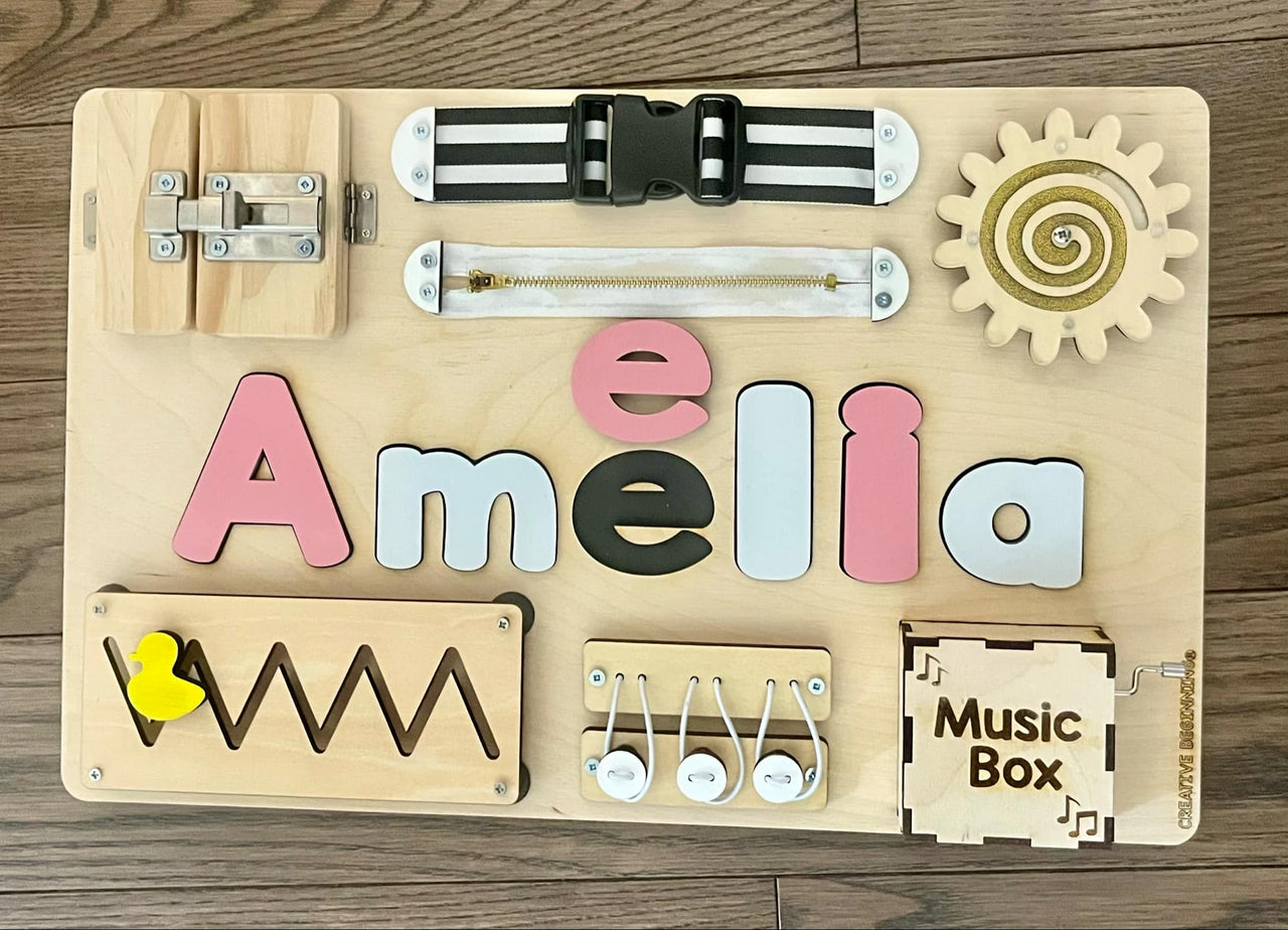 Personalized Busy Board Chalkboard Name Puzzle – Montessori-Inspired Sensory Toy for Toddlers & Preschoolers | Fine Motor Skills Development & Learning Fun
