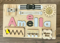 Thumbnail for Personalized Busy Board Chalkboard Name Puzzle – Montessori-Inspired Sensory Toy for Toddlers & Preschoolers | Fine Motor Skills Development & Learning Fun